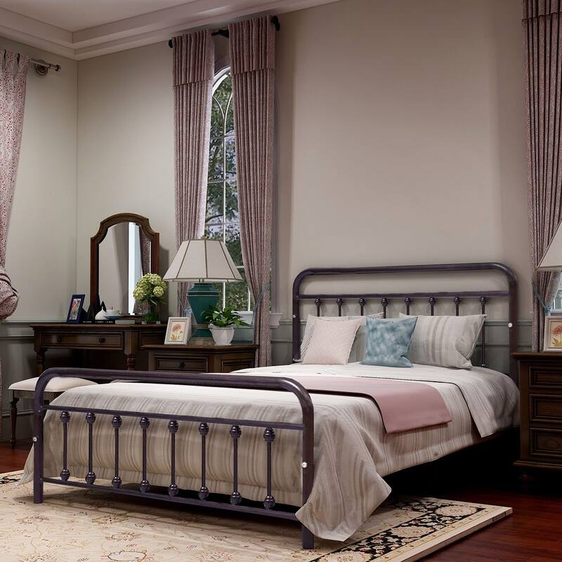 Alazyhome Simple Vintage Metal Platform Bed Frame, Easy-Assembly
