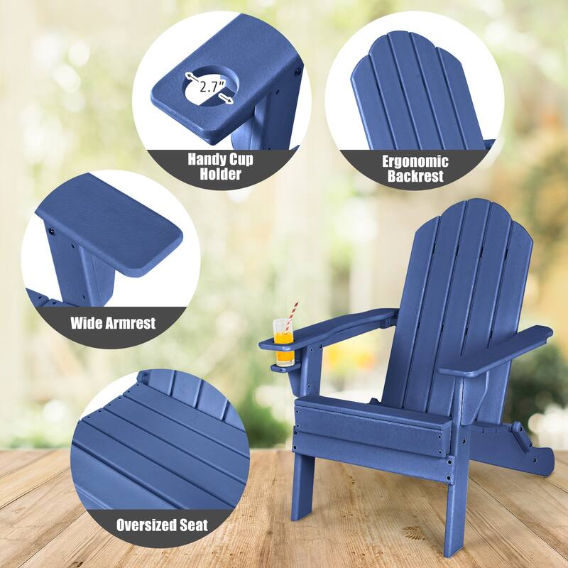 Gymax 2 PCS Patio Folding Adirondack Chair Side Table Cup Holder HDPE
