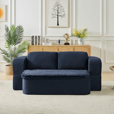 Convertible Sofa Bed with Foam Cushion, Foldable 2-in-1 Couch Loveseat, Plush Sleeper Sofa with Silk Wool Blanket