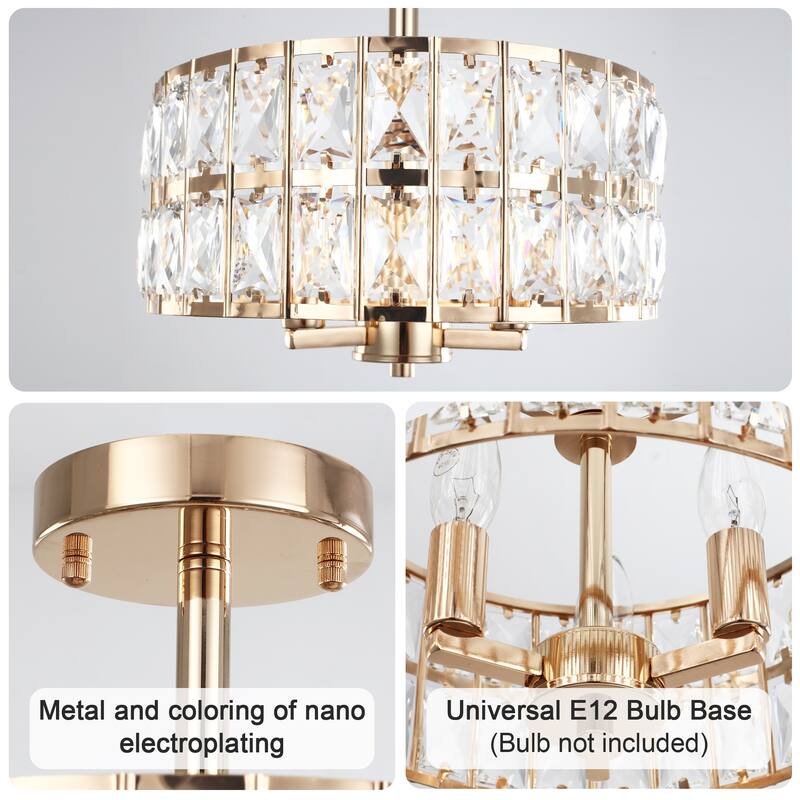 3-Light Crystal Semi Flush Mount Lights for Living Room Hallway