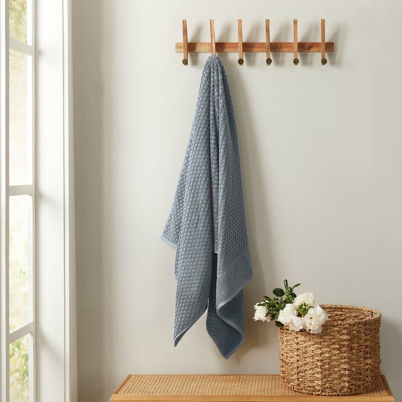 Linery & Co. Cotton Diamond Waffle Texture Bath Towels - Bath Sheet (Pack of 2) - Blue