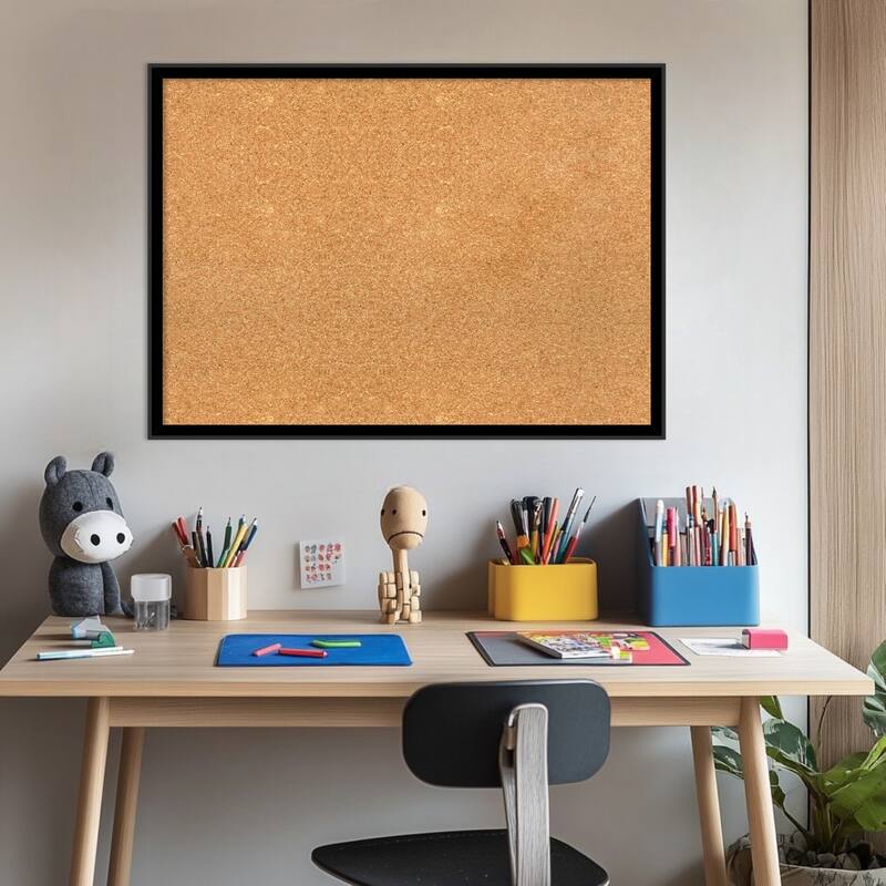 Incline Black Wood Framed Cork Board - Bulletin Board, Organization Board, Pin Board