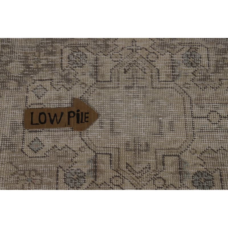 Geometric Tabriz Persian Vintage Rug Hand-Knotted Beige Wool Carpet - 9'1" x 12'4"