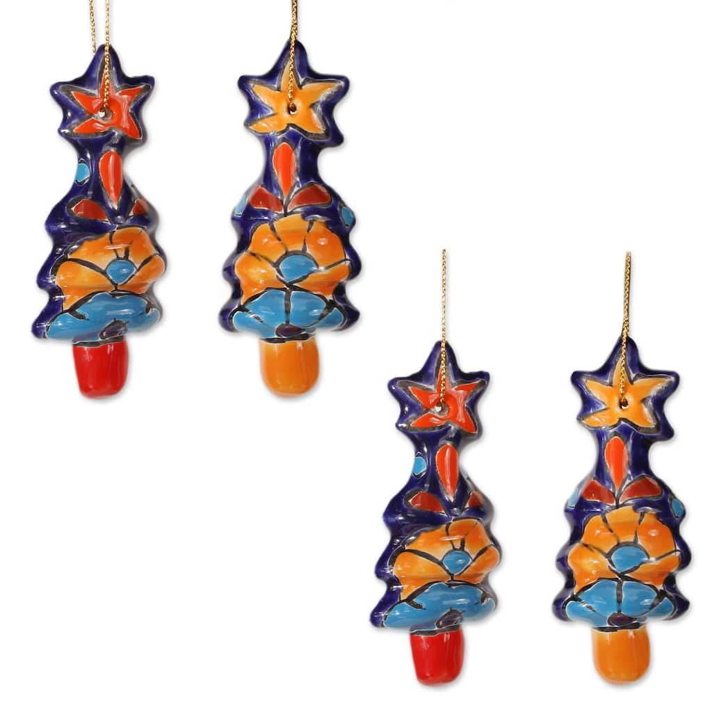 Novica Handmade Talavera Christmas Trees Ceramic Ornament (Set Of 4)
