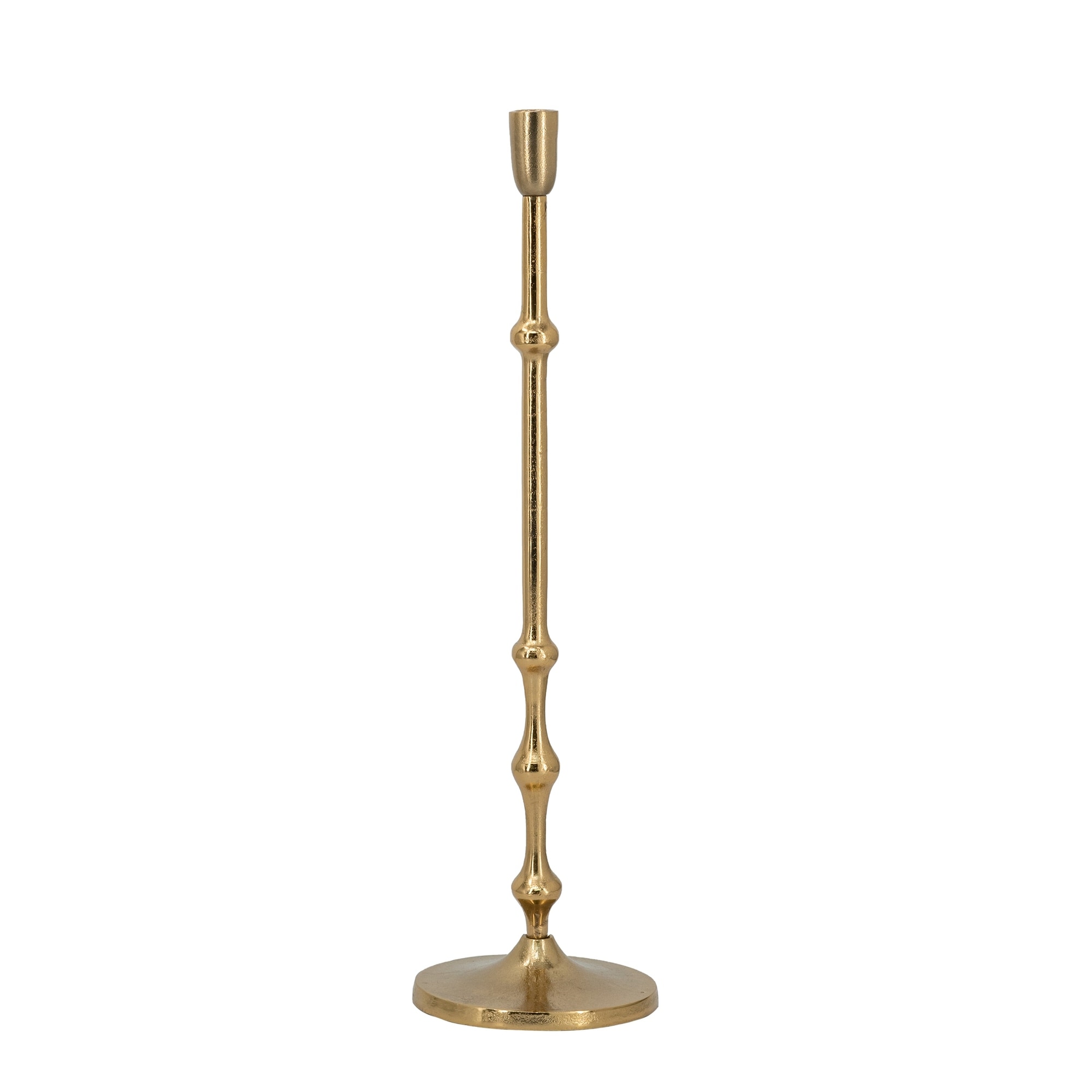 D5x19" Slender Aluminum Taper Candle Holder with Bead Accents, Bronze