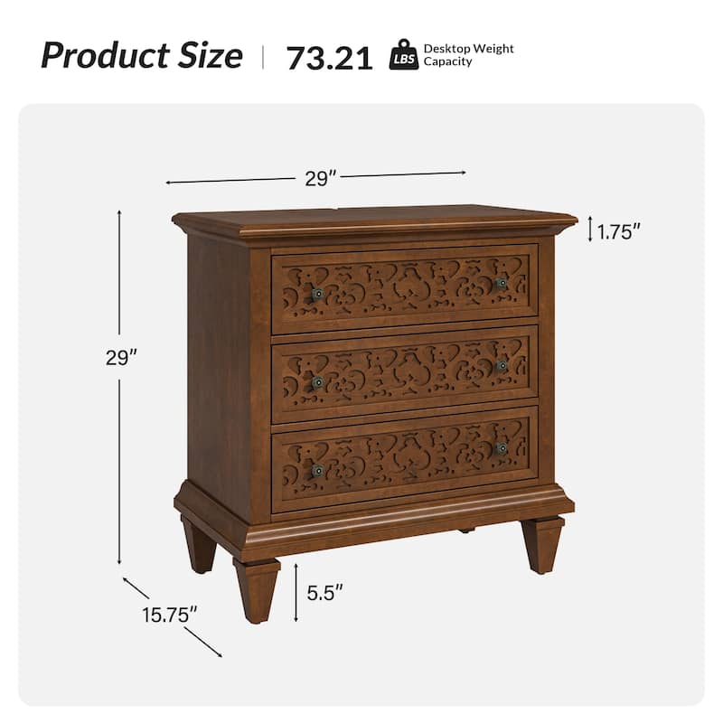 Vittorio Transitional 3 - Drawer Nightstand with Built-In Outlets Set of 2 by HULALA HOME