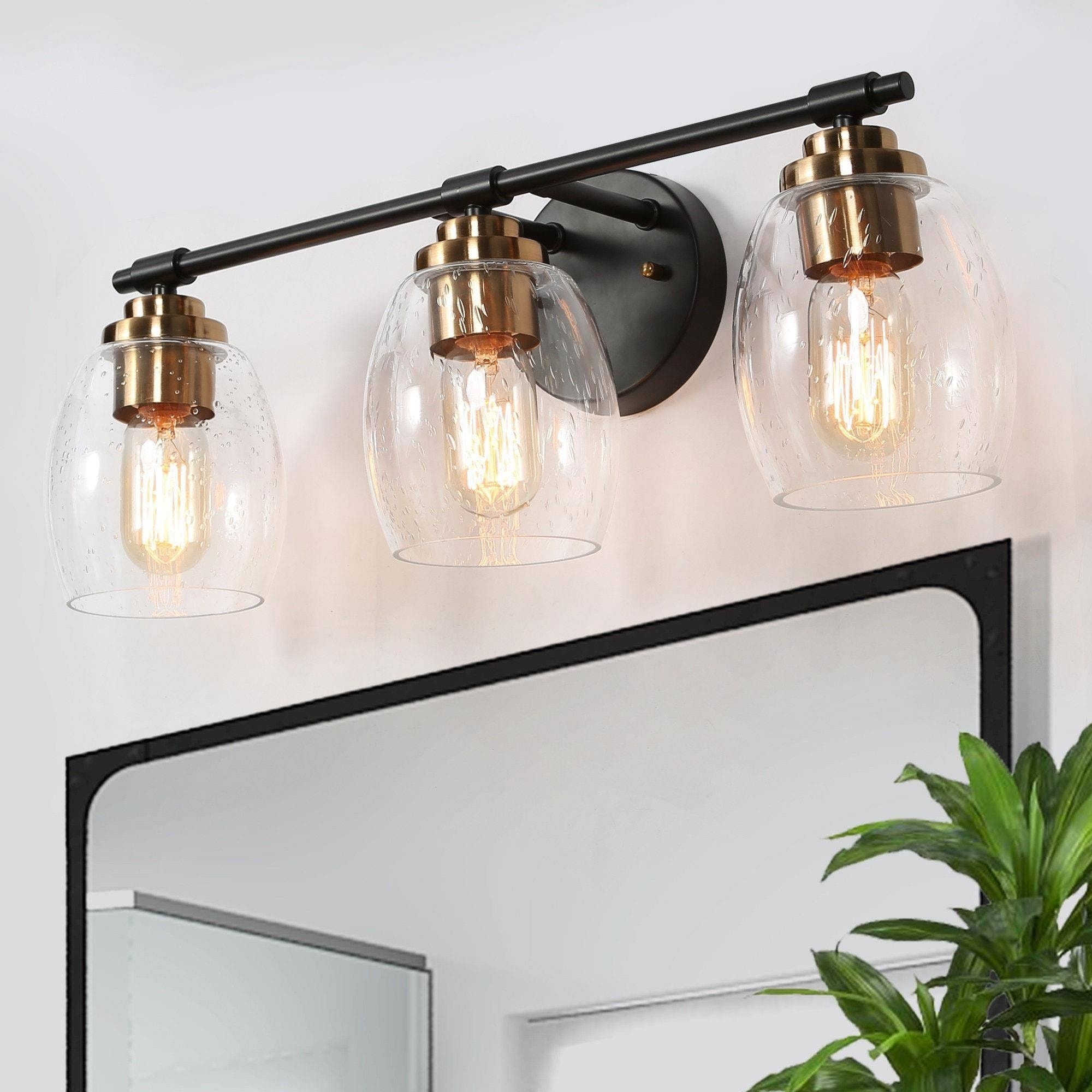 Fintch Modern Farmhouse 3-light Bathroom Vanity Light Fixture Industrial Black Gold Wall Sconce