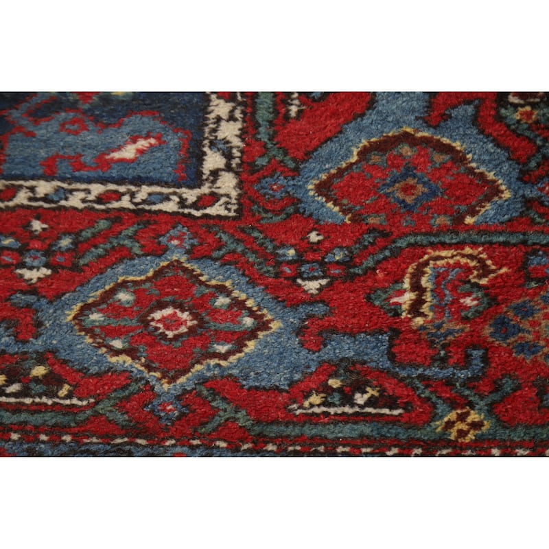 Hand Knotted Oriental 100% Wool Carpet Traditional Geometric Navy Blue & Blues Heriz Runner Rug - 15' 7'' X 3' 5''