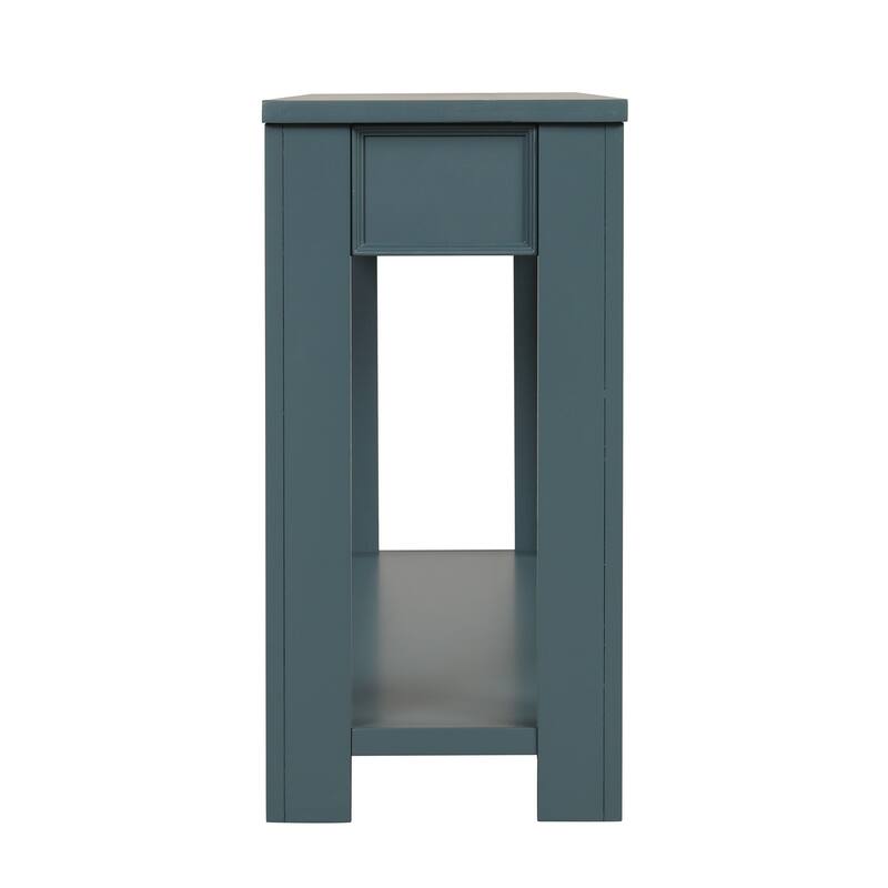 63" Pine Console Table with 4 Drawers & Open Bottom Shelf, Classic Retro Long Entryway Table Sofa Table for Living Room Entryway