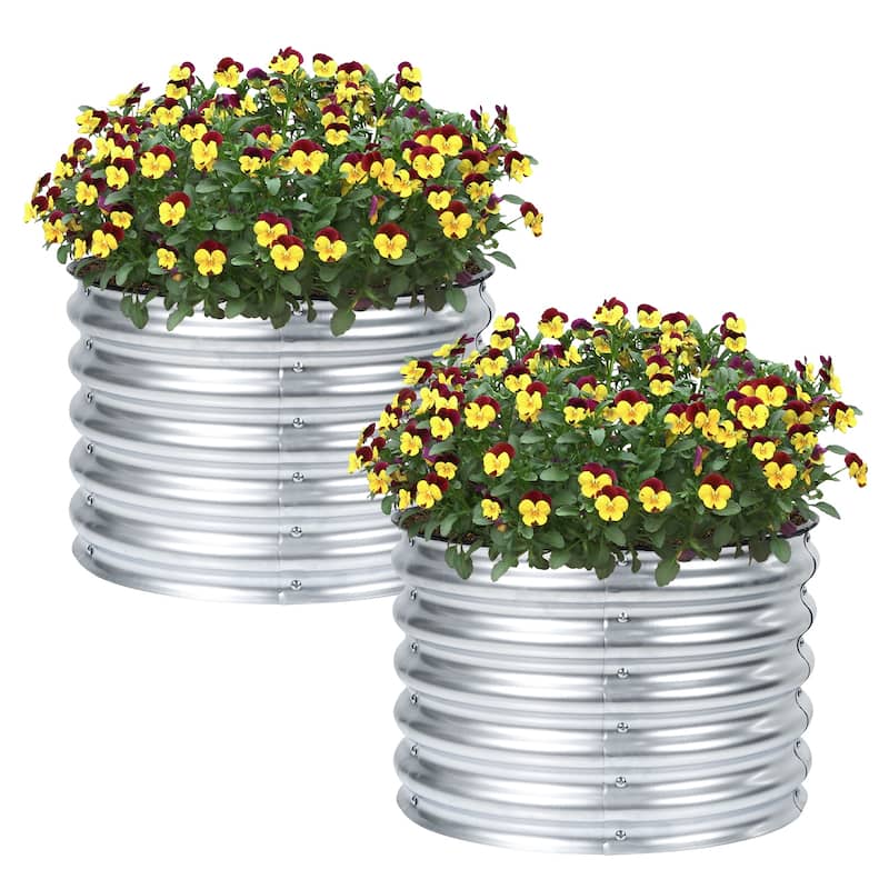 Aoodor 16.7'' Tall Aluzinc Metal Raised Garden Bed 24'' Round, Set of 2 - 24"W x 17"H