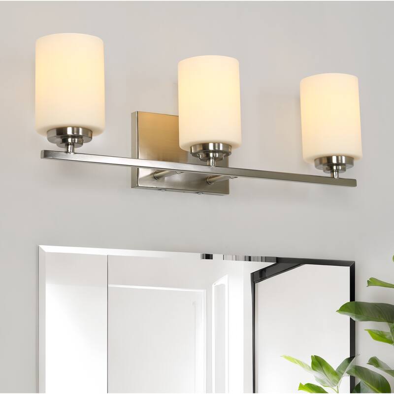 Modern 3-Light Silver Wall Sconces Frost Glass Bathroom Vanity Light - L 23" x W 6" x H 7.5"