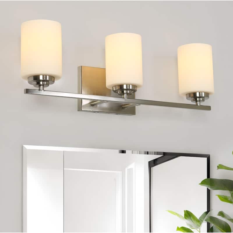 Modern 3-Light Silver Wall Sconces Frost Glass Bathroom Vanity Lights - L 23" x W 6" x H 7.5"