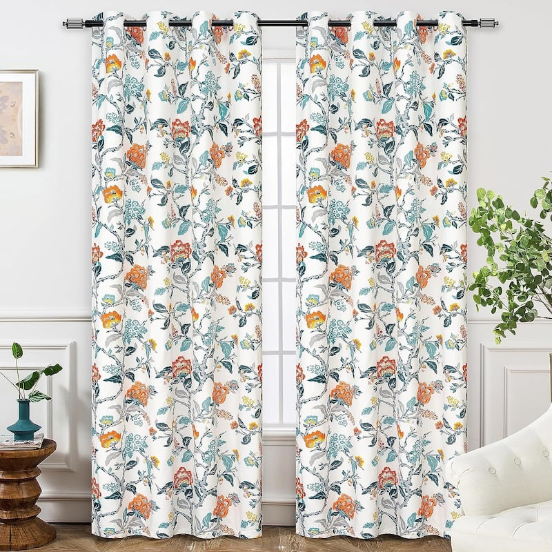 DriftAway Ada Floral Botanical Print Flower Leaf Lined Blackout Window Curtains