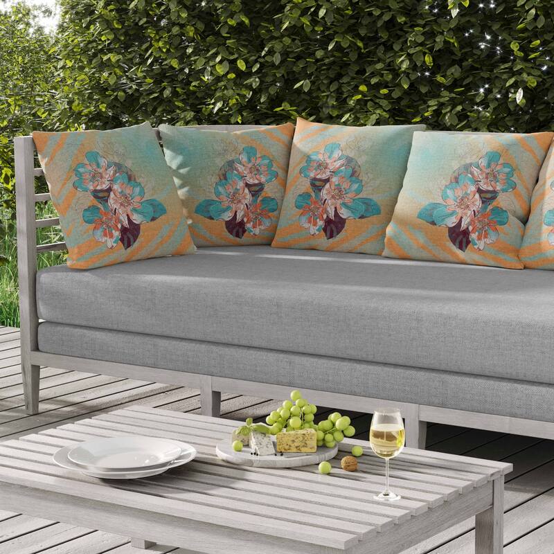 Rosemary Romance Indoor/Outdoor Reversible Throw Pillow Orange and Cyan