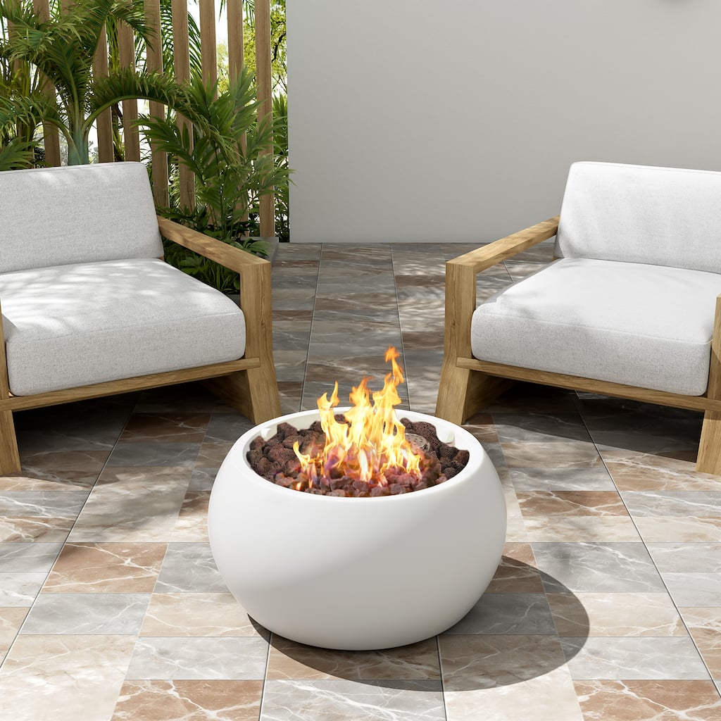 Christopher Knight Home - Trenton Outdoor Fire Pit and Side Table Set in Classic White with Lightweight Concrete Build