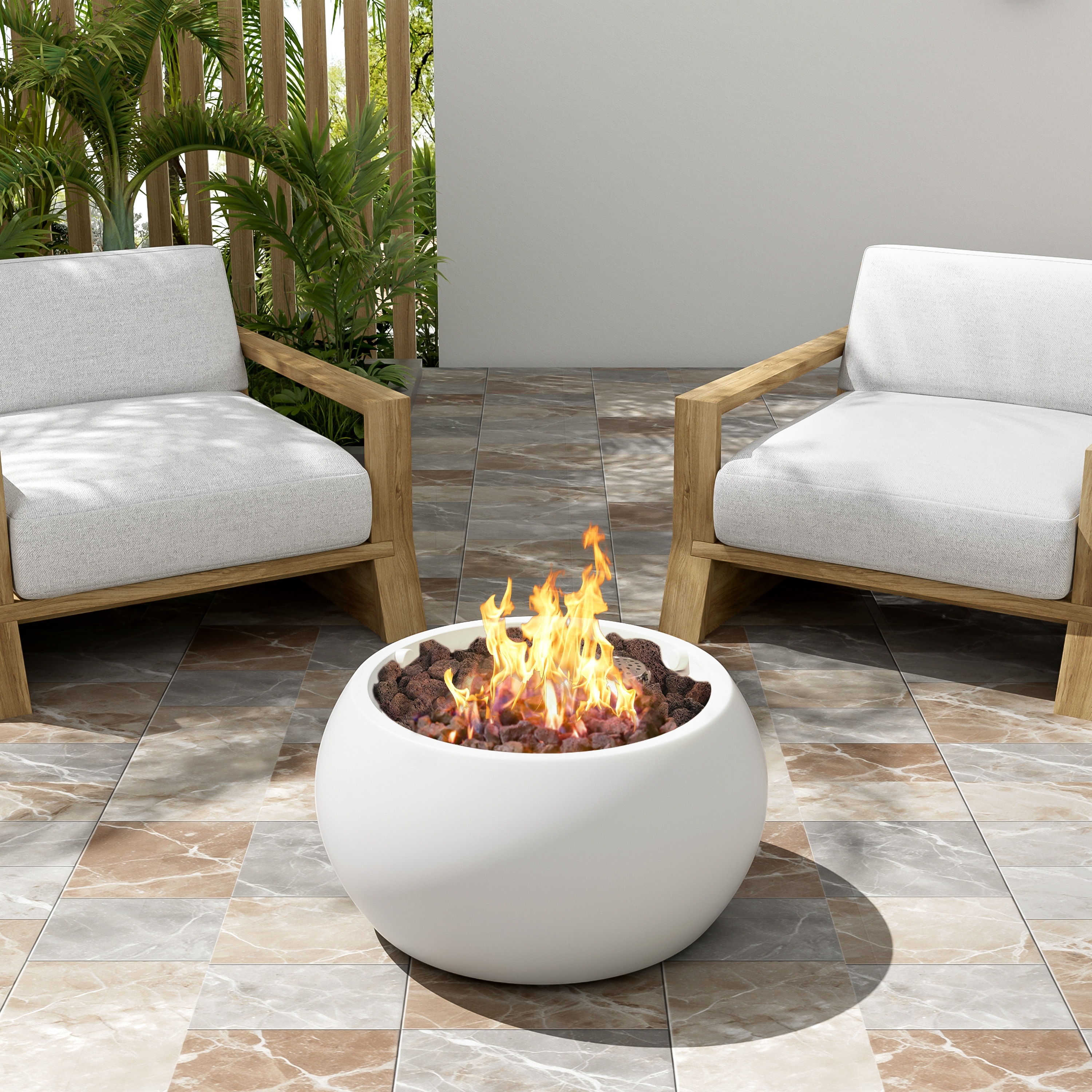 Christopher Knight Home - Trenton Outdoor Fire Pit and Side Table Set in Classic White with Lightweight Concrete Build