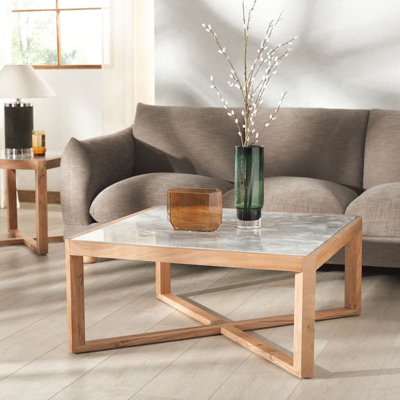 SAFAVIEH COUTURE Bernardi Marble Top Coffee Table - 35"W x 35"D x 35"H - Natural/White