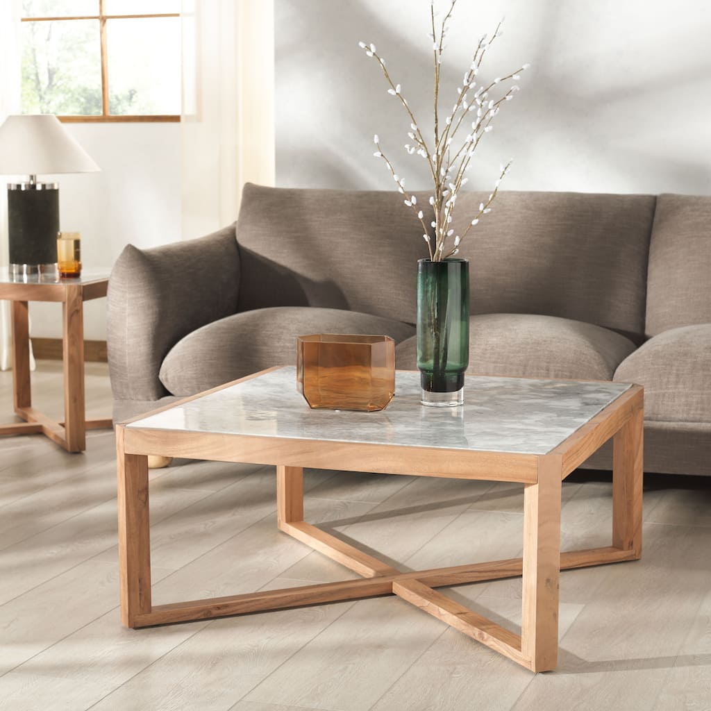 SAFAVIEH Couture Bernardi Solid Wood Marble Top Coffee Table - 35"W x 35"D x 35"H