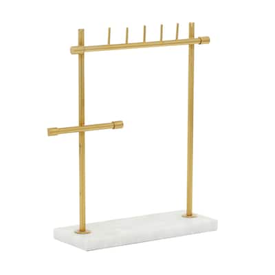 Marble Jewelry Stand with Rectangular Base - Gold - Roche River Decor