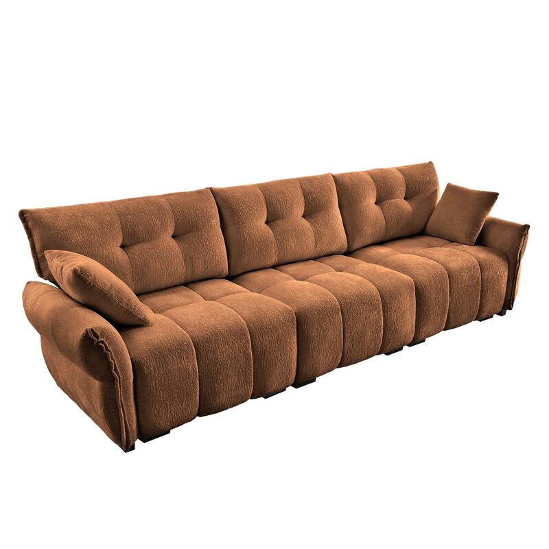 Tufted Sectional Sofa with 2 Pillows, 110" Modern Chenille Comfy Couches for Living Room, Lounges, Flared Arms Upholstered Sofa