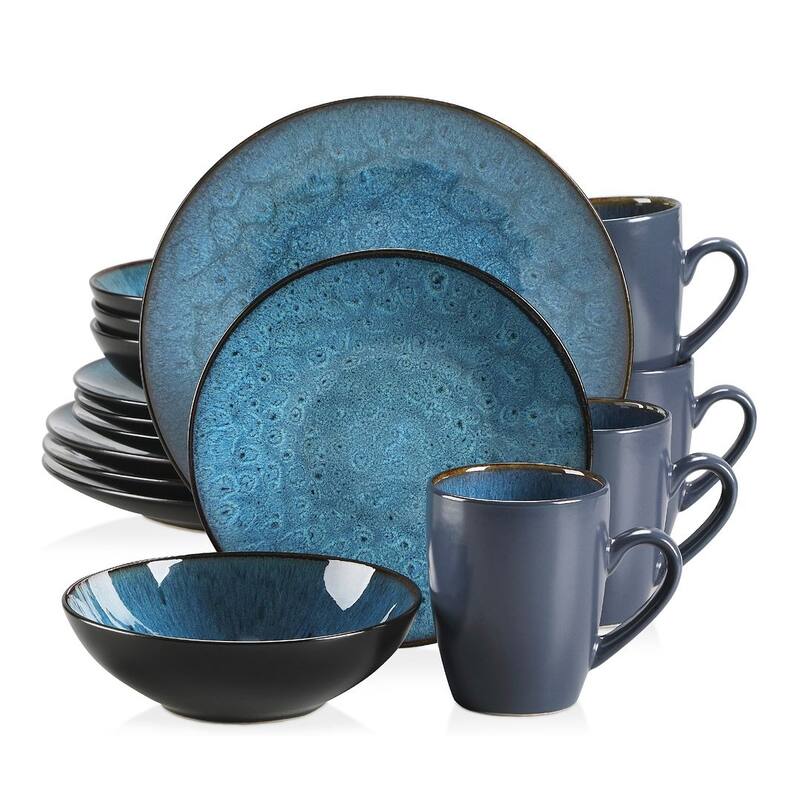 vancasso BUBBLE Stoneware Dinnerware Set - 16pcs Dinnerware Set: - Blue