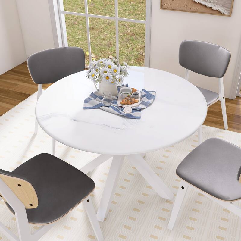 42 Inch Dining Table With Round Table Top and Steel Cross Legs - 29"H x 42"L x 42"W