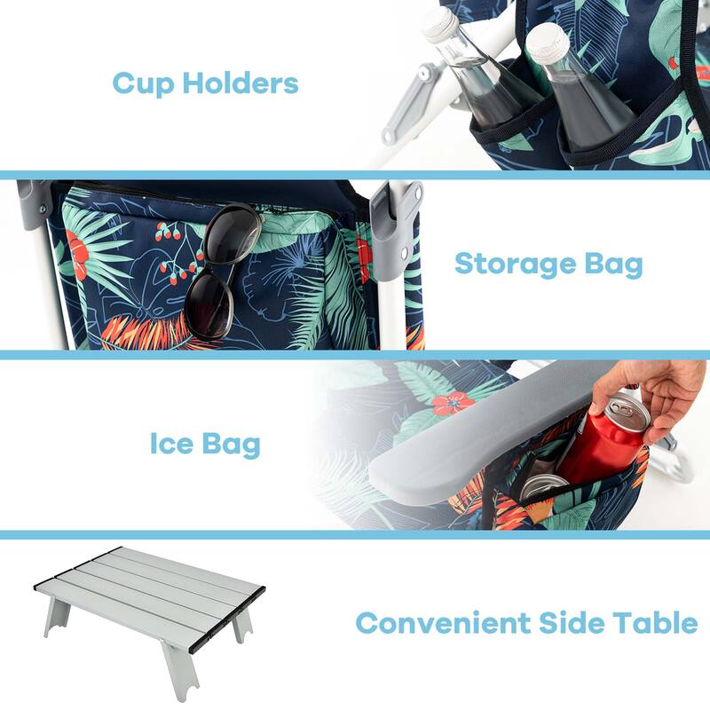 Costway 2-Pack Folding Backpack Beach Chair Table Set 5-Position