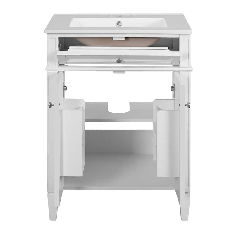 24" Bathroom Vanity With 2 Doors And Tip-Out Drawer, Bathroom Storage Cabinet With Sink, Soft-Closing Doors With Organizers