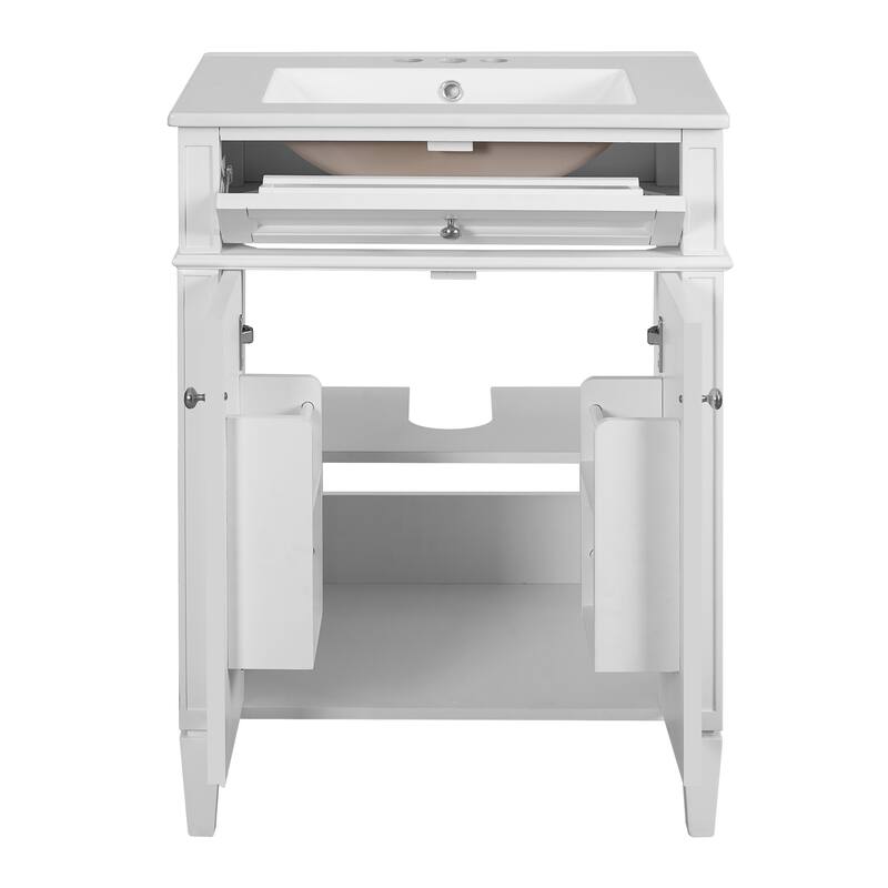 24" Bathroom Vanity with Sink Bathroom Storage Cabinet with 2 Doors and Tip-Out Drawer, Soft-Closing Doors with Organizers