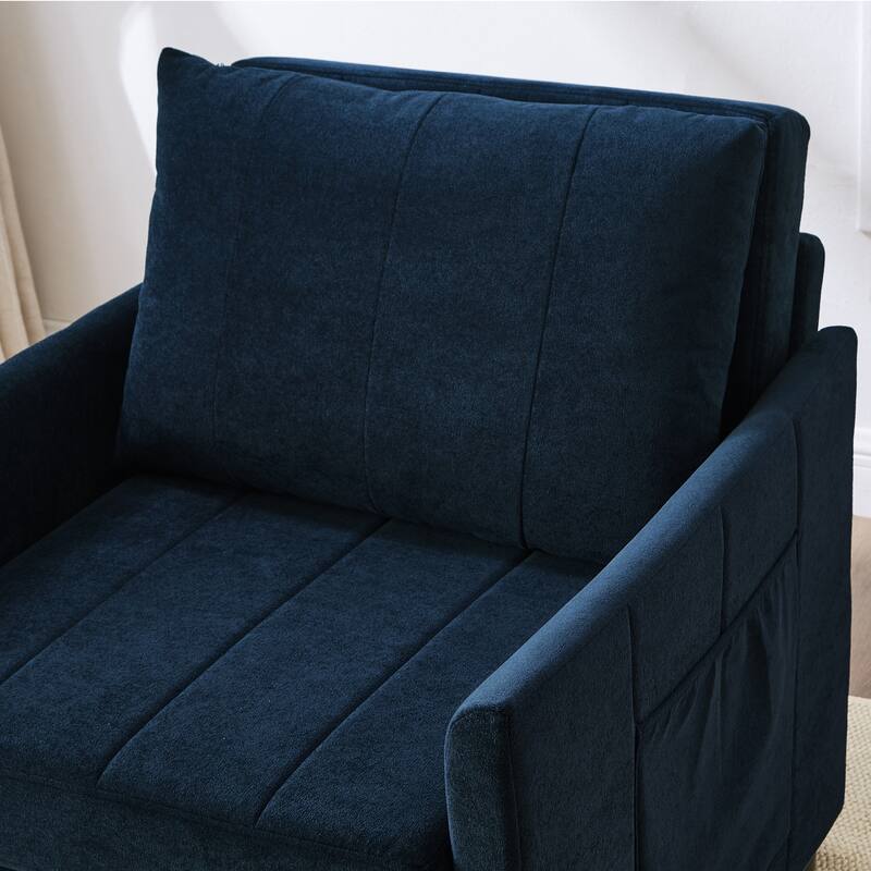 Upholstered Convertible Sleeper Sofa with 5-Position Adjustable Backrest, Side Pockets and Storage Basket, Blue