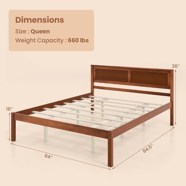 dimension image slide 0 of 3, Costway Full/Queen/Twin Size Wooden Platform Bed Frame with Headboard