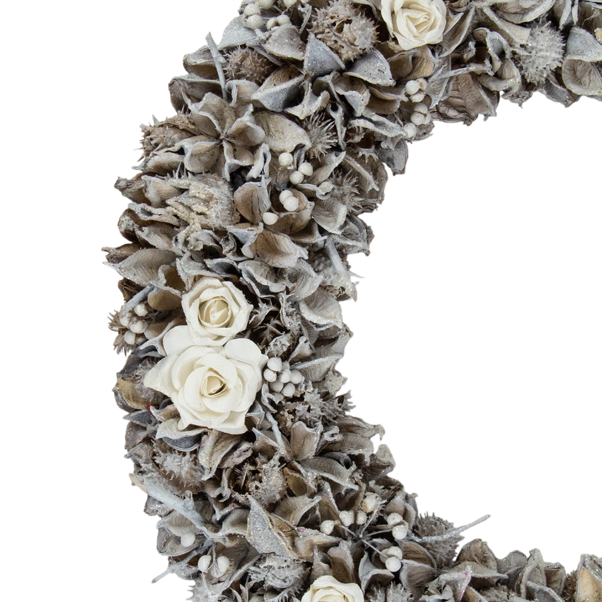 Shop White Glittered Rose And Walnut Shell Artificial Christmas Wreath 19 Inch Unlit Overstock 16541571