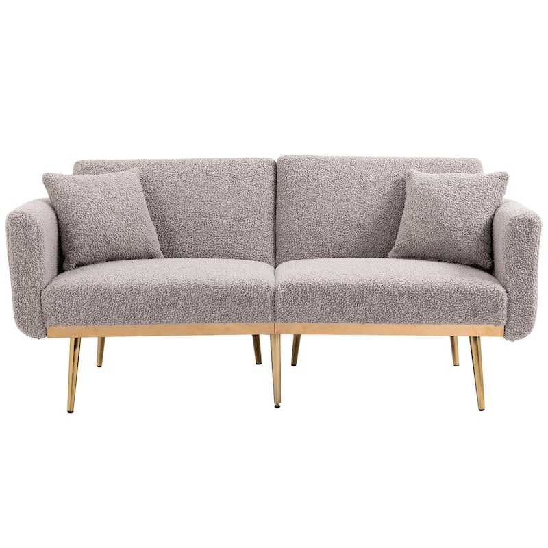Modern Teddy Upholstered 2-Seater Sofa Bed with 7 Golden Metal Legs