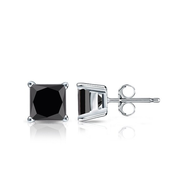 Auriya 14k Gold 1ctw Princess-cut Black Diamond Stud Earrings. Opens flyout.
