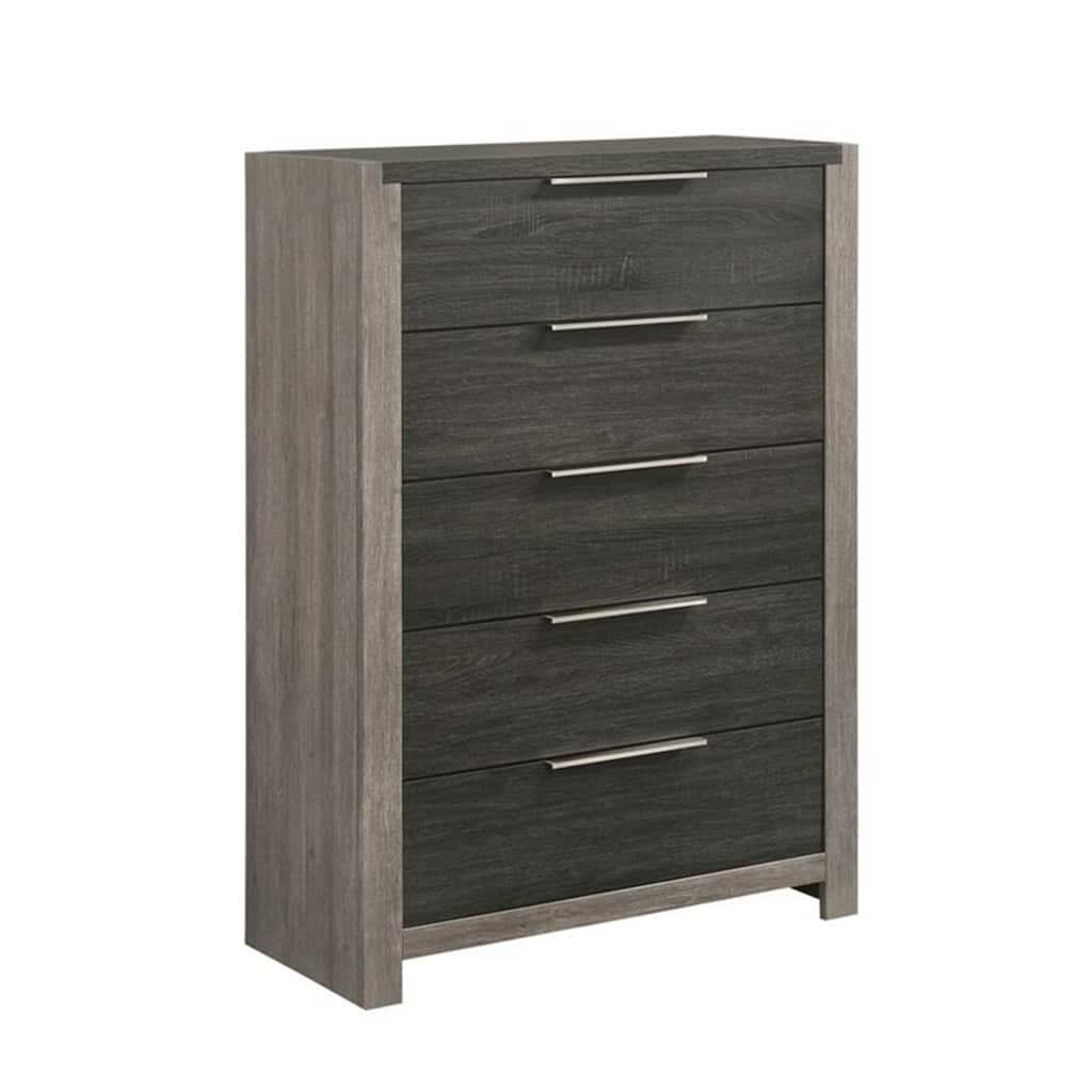 Wooden Chest with 5 Drawers in Gray Finish