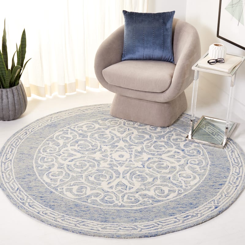 SAFAVIEH Handmade Metro Tietje Medallion Wool Rug - 6' Round - Blue/Ivory