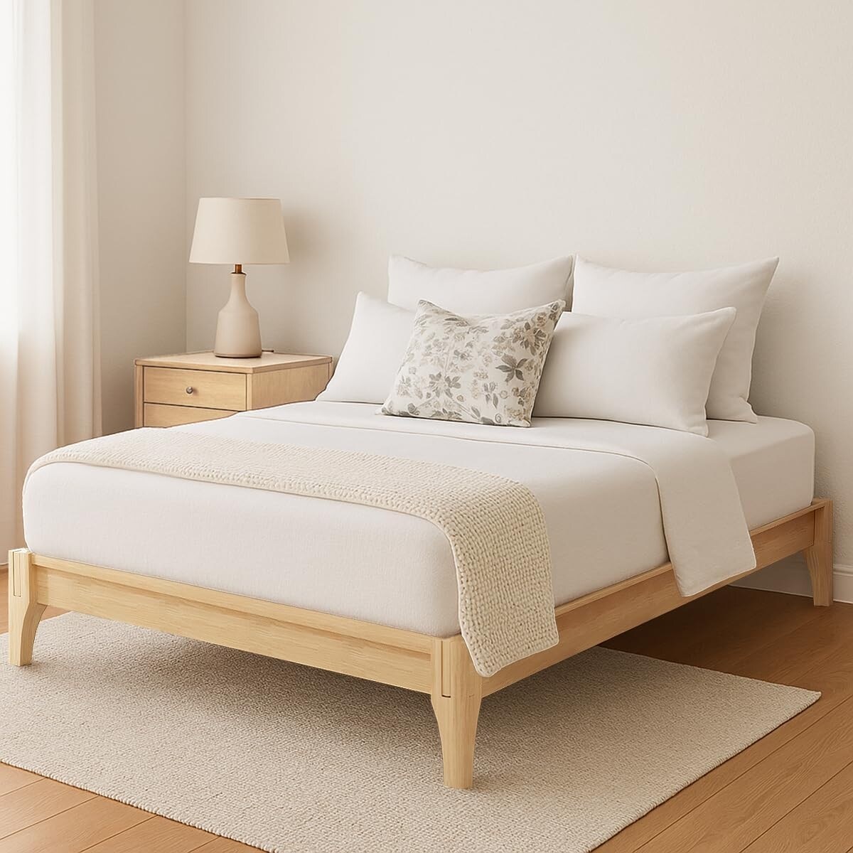 King Size Bamboo Platform Bed with Wood Slat Support, Mid-Century Modern Design, Easy Tool-Free Assembly, No Box Spring Needed