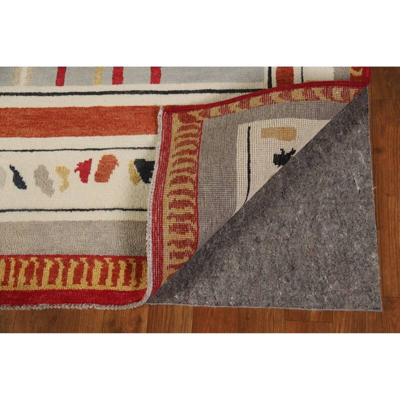 Hand Knotted Oriental 100% Wool Carpet Modern Geometric Greys & Charcoal Gabbeh Area Rug - 10' 0'' X 4' 11''