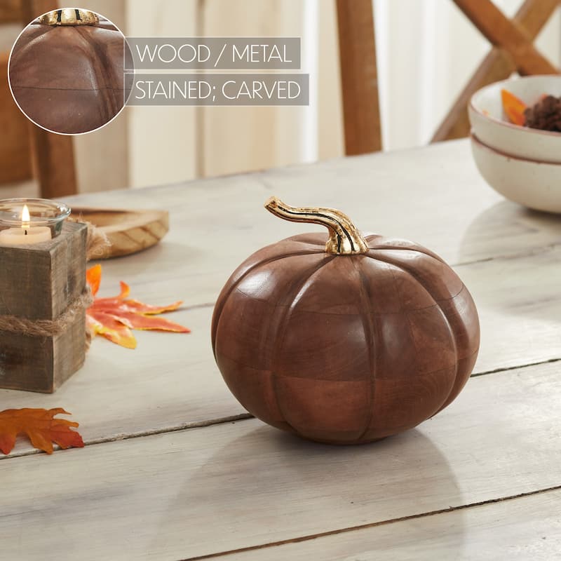 Heirloom Wooden Pumpkin Chestnut 6.5x7x7 - N/A