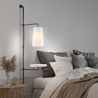 Adrian 11.5" 1-Light Contemporary Industrial Iron Plug-In with Adjustable Marble Table LED Sconce, Black/White by JONATHAN  Y