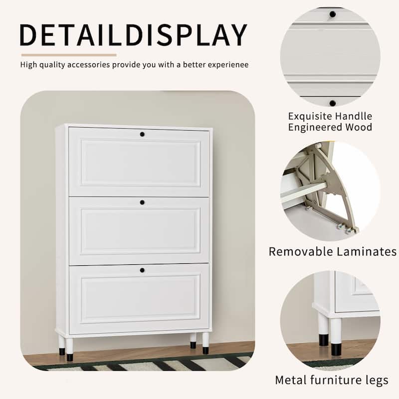 Slim Shoe Cabinet with 3 Flip Drawers, Freestanding Entryway Storage Organizer, Narrow Shoe Rack with Adjustable Shelf