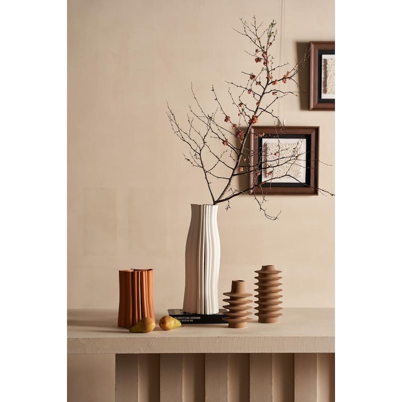 White 3D Printed Ceramic Vase Dia 6.2" Lg