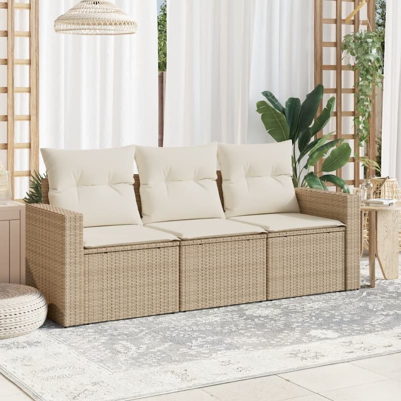 vidaXL Garden Sofa Set Beige PE rattan, powder-coated steel Medium - 24.4 x 25.8 x 27.2
