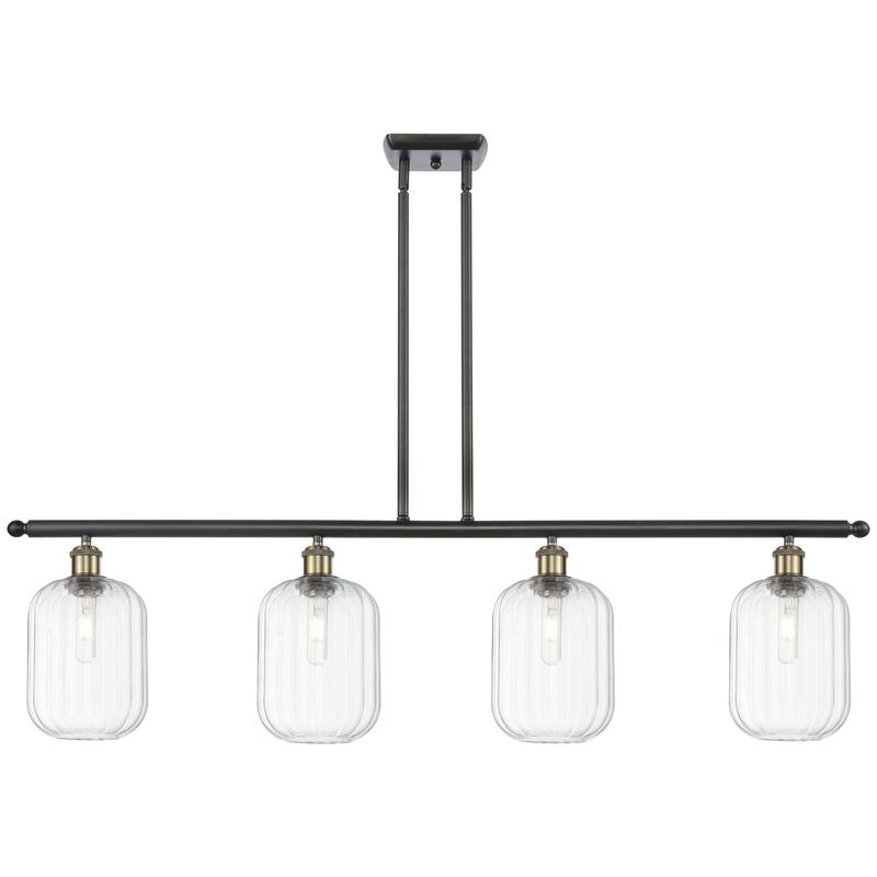 Innovations Lighting Endless Possibilities Ballston - Preston - 4 Light 48" Jar Shade Stem Hung Island Light - Clear/Black Antique Brass
