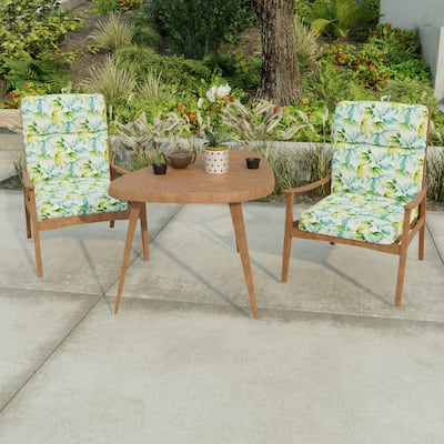 22" x 44" Turquoise Leaves Outdoor Chair Cushion with Ties and Loop - 44'' L x 22'' W x 4'' H