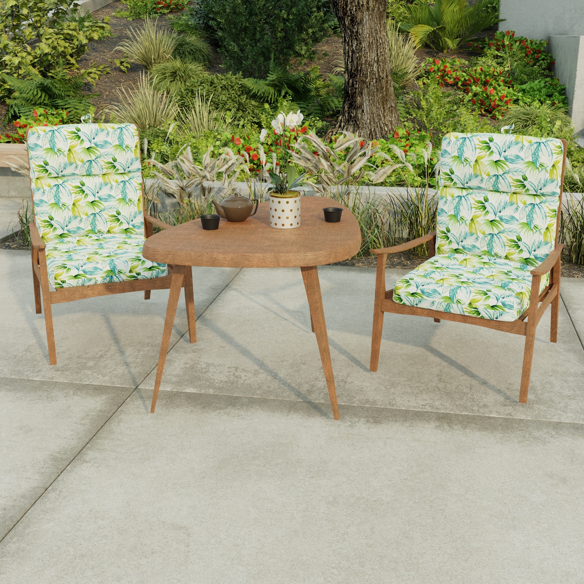 22" x 44" Turquoise Leaves Outdoor Chair Cushion with Ties and Loop - 44'' L x 22'' W x 4'' H