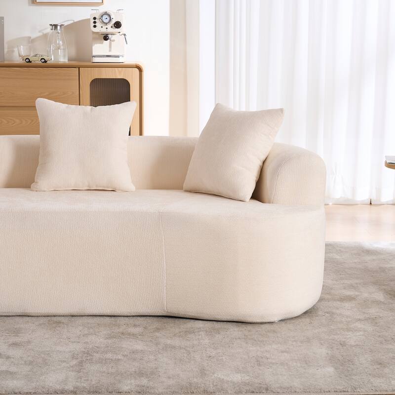 Crescent-Shaped Modular Sofa for Apartments, Chenille Low-Back Deep-Seat Sofa, Small Compression Sofa with Pillows - White
