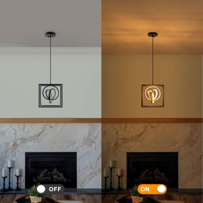 Modern Square LED Pendant Light Dimmable Adjustable Hanging Fixture - Dia.10-in