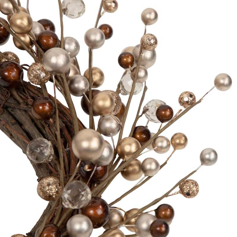 Burgundy Silver Ball Christmas Ornament Twig Wreath, 20-Inch, Unlit