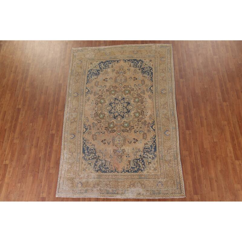 Hand Knotted Oriental 100% Wool Carpet Traditional Floral Oranges & Rust Mashad Area Rug - 9' 5'' X 6' 3''
